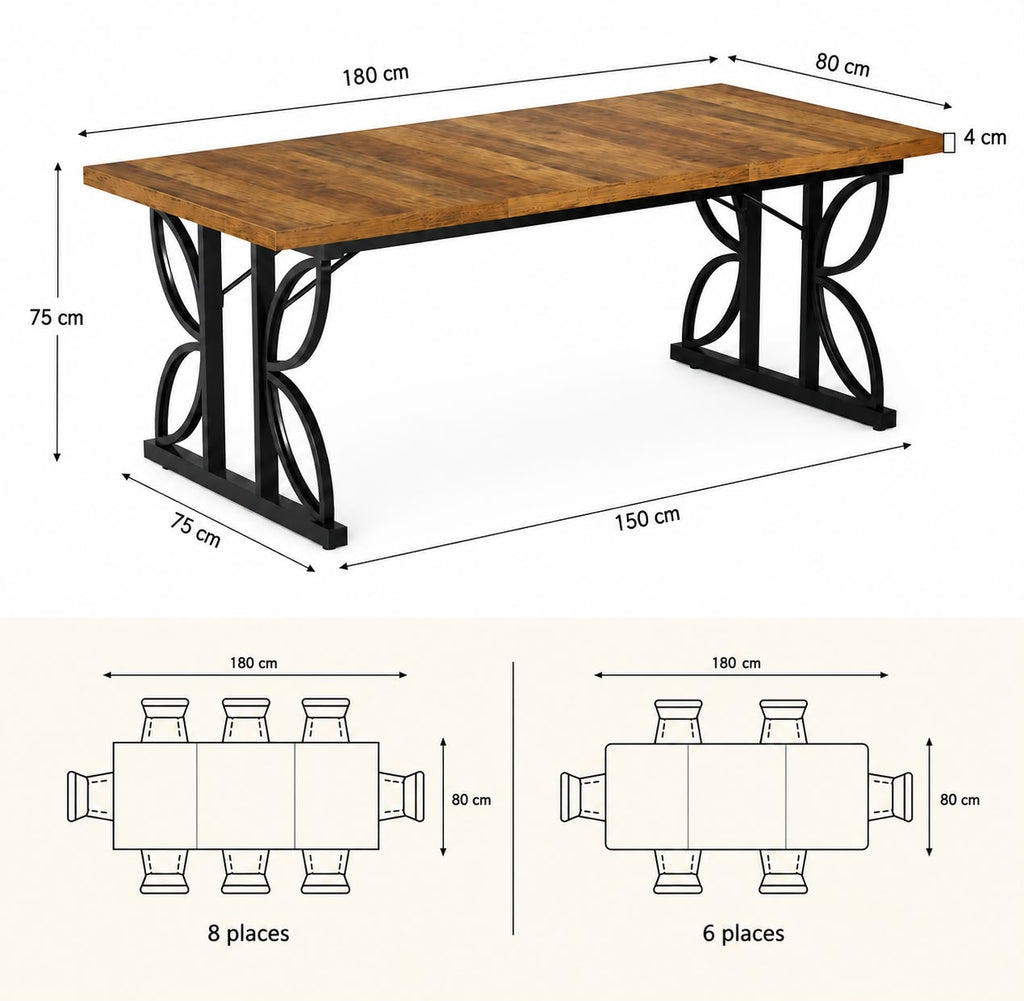 Table à manger industrielle – Bois brun et métal noir