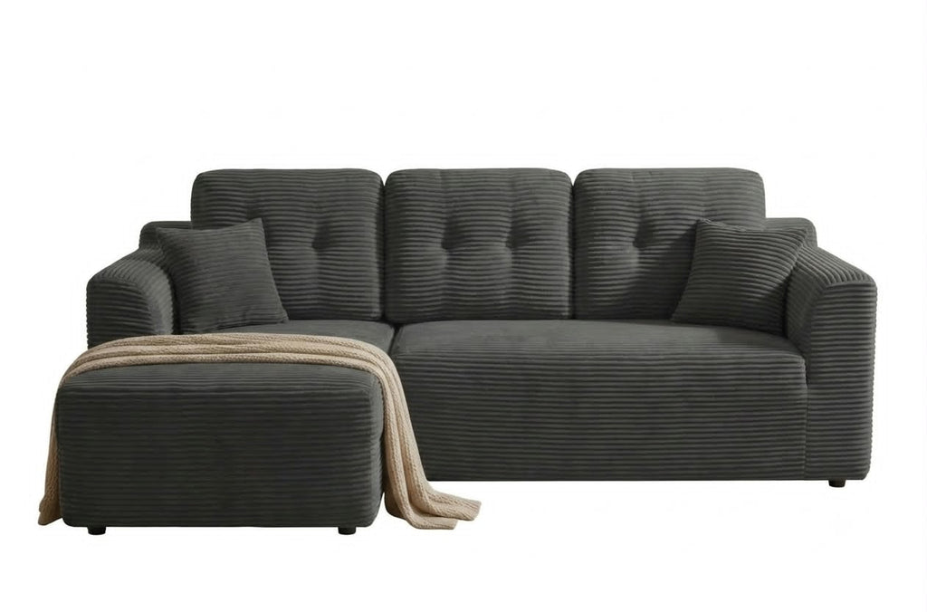 Canapé d'angle Modulable 3 Places Velours Côtelé Gris Foncé