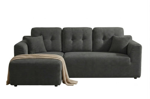 Canapé d'angle Modulable 3 Places Velours Côtelé Gris Foncé