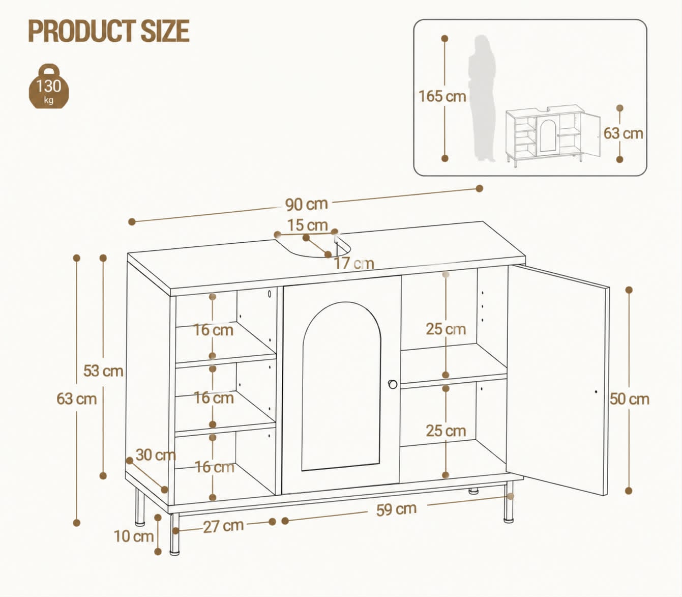 Meuble de salle de bain blanc & doré – Élégance intemporelle