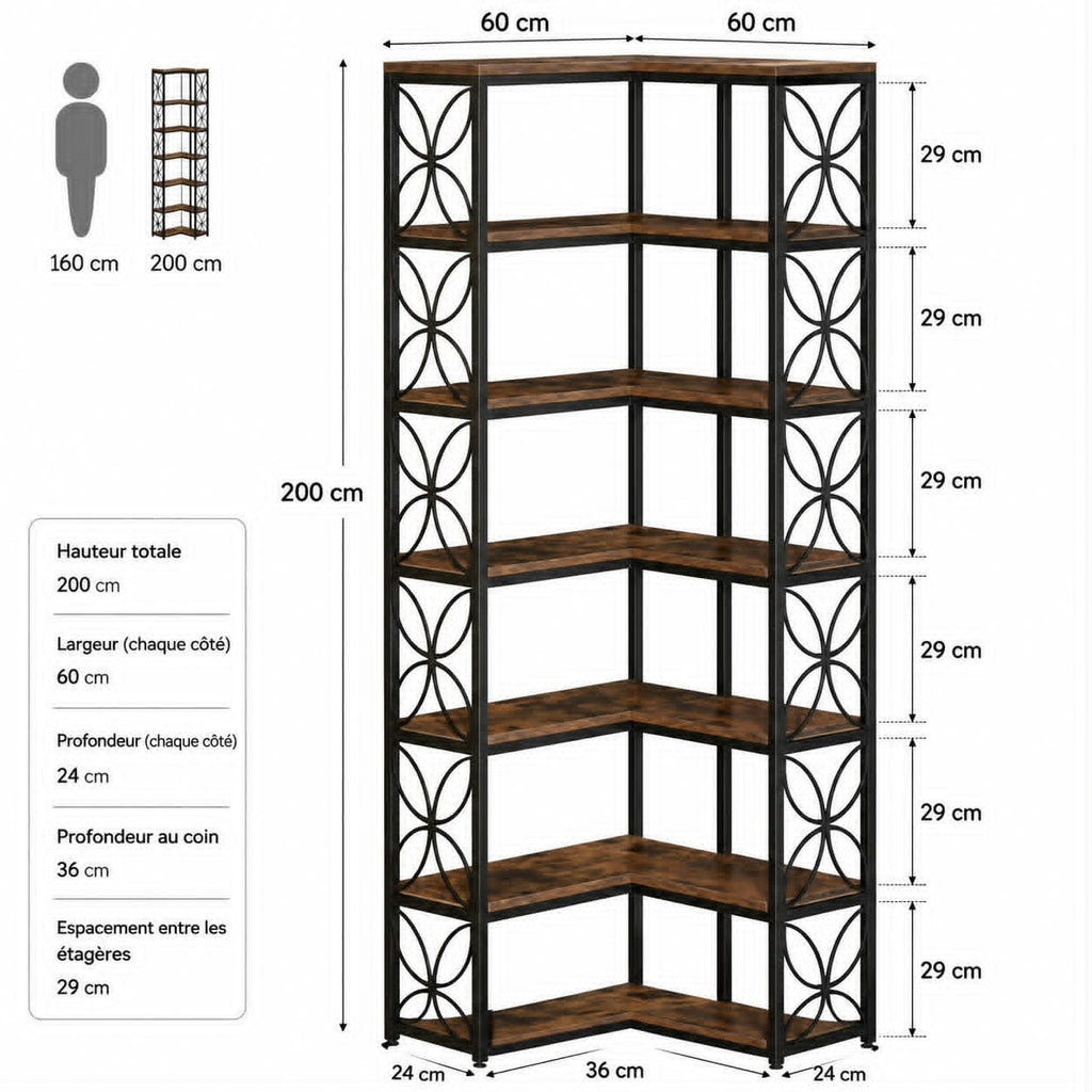 Étagère d’angle industrielle en bois et métal