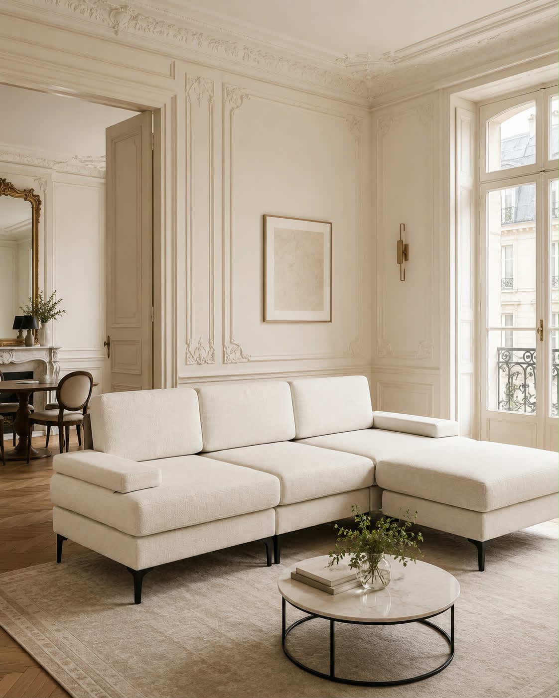 Canapé d’angle modulable beige élégant