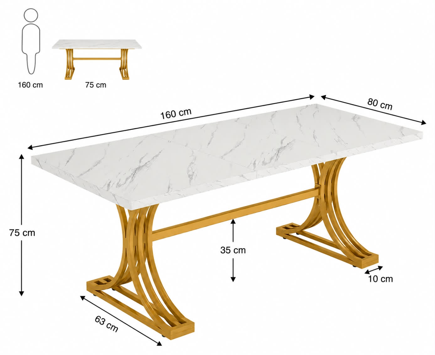 Table à manger en marbre blanc & pieds dorés – Style Art Déco