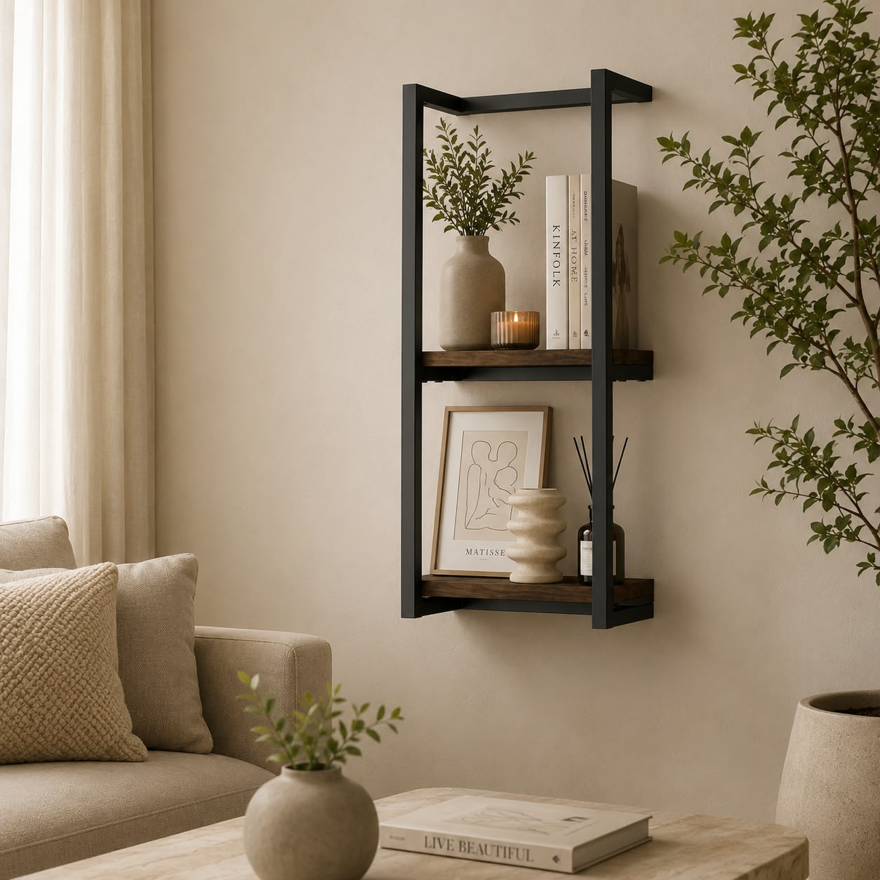Étagère murale design en métal noir & bois