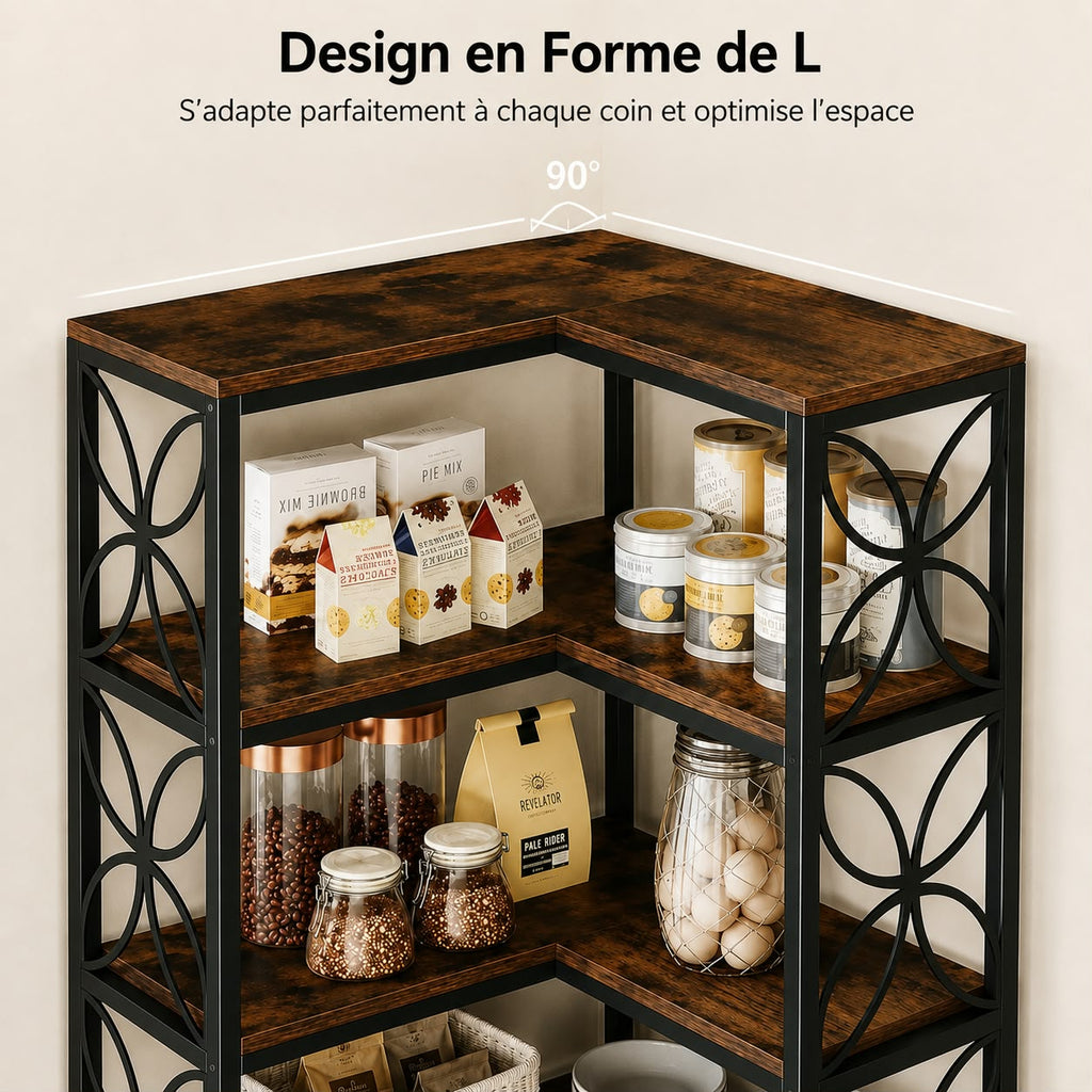 Étagère d’angle industrielle en bois et métal