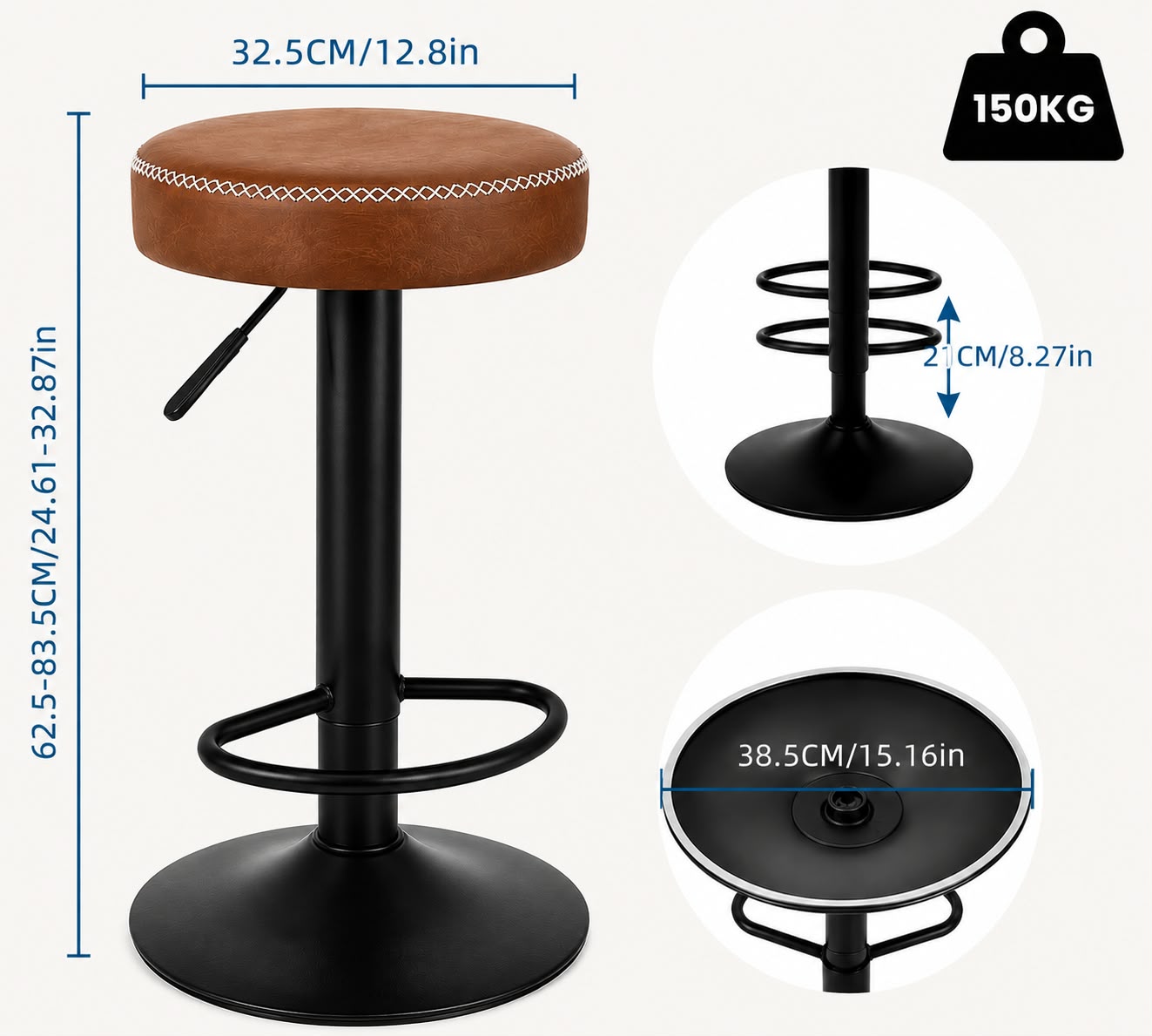 Lot de 2 tabouret de bar réglable – Style industriel & confort moderne
