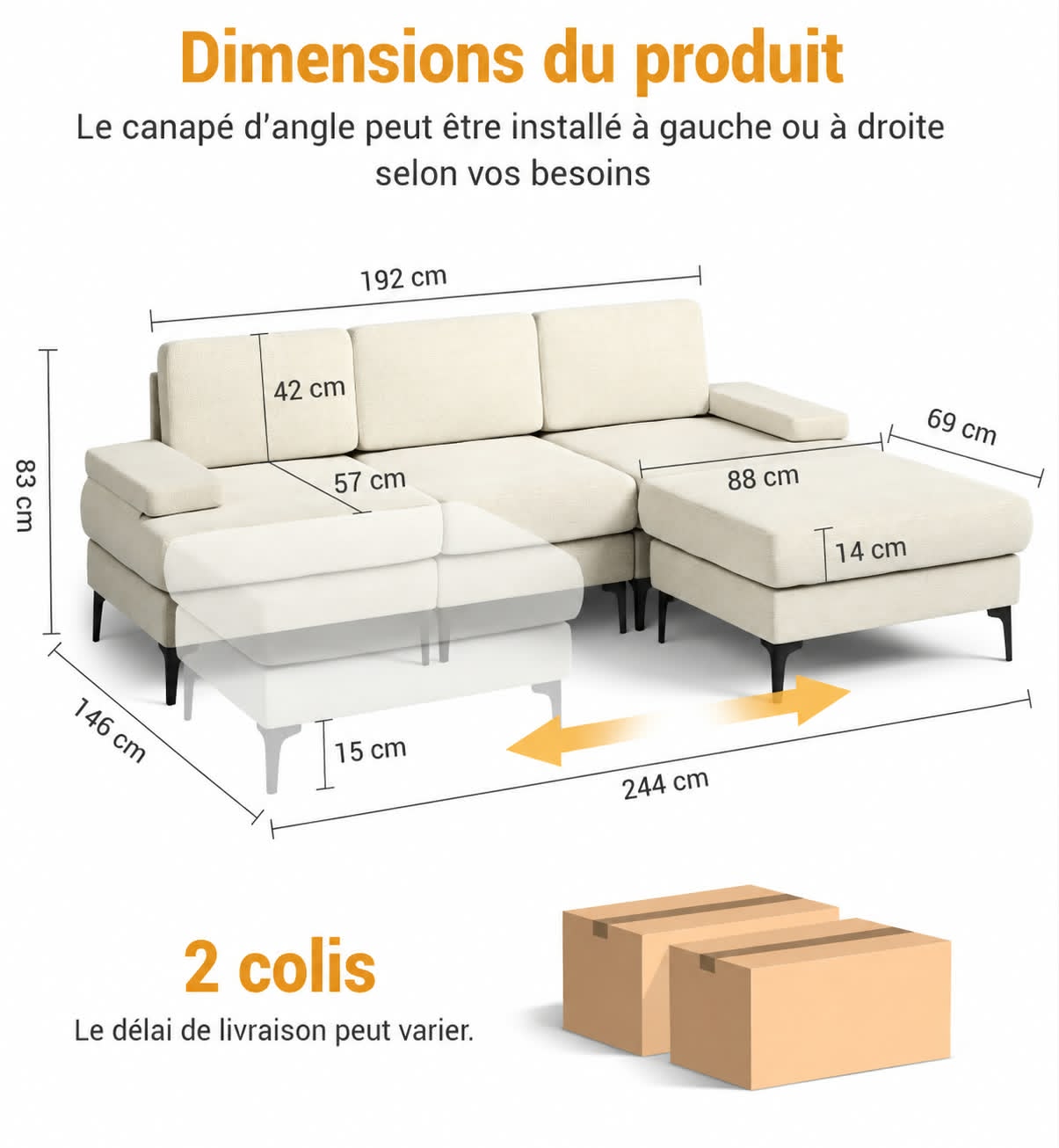 Canapé d’angle modulable beige élégant