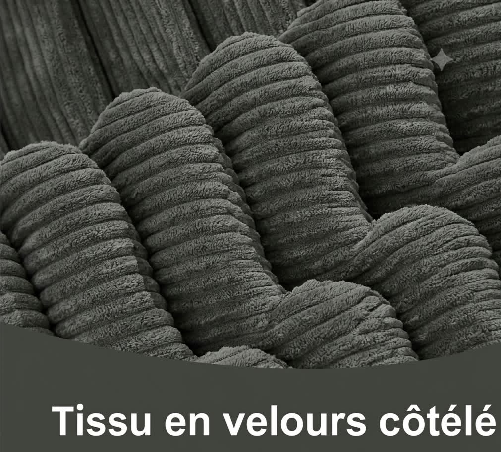 Canapé d'angle Modulable 3 Places Velours Côtelé Gris Foncé