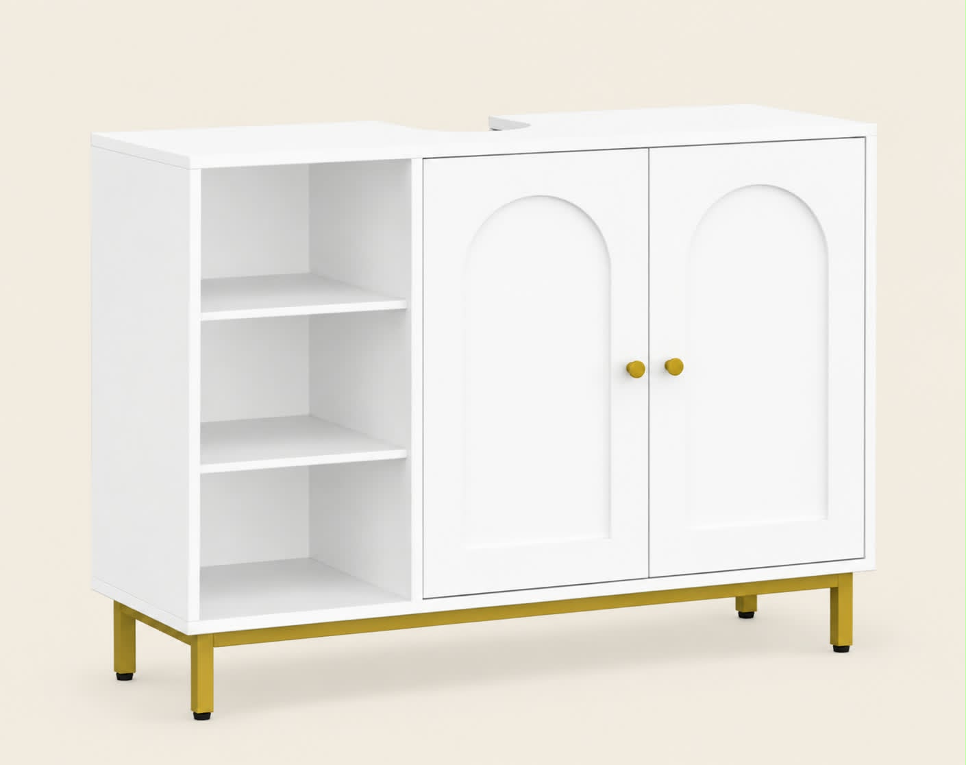 Meuble de salle de bain blanc & doré – Élégance intemporelle