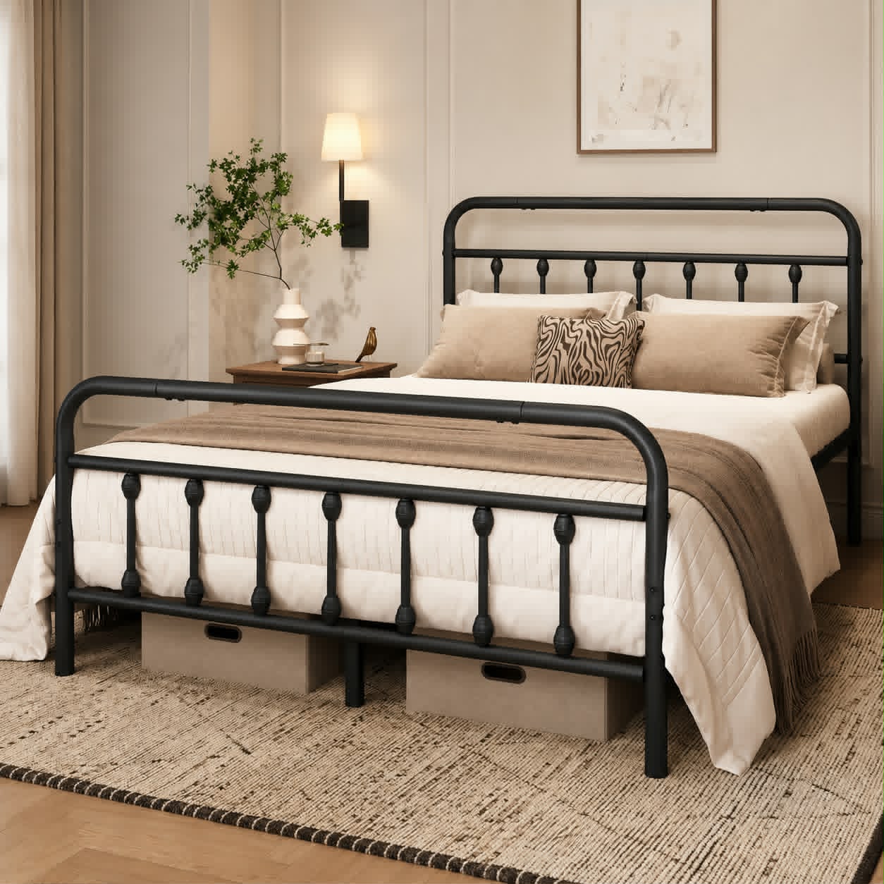 Lit en Métal Noir 140 × 200 cm – Style Élégant & Intemporel